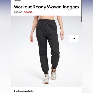 NWT Workout Ready Woven Joggers from Reebok in Black- size S